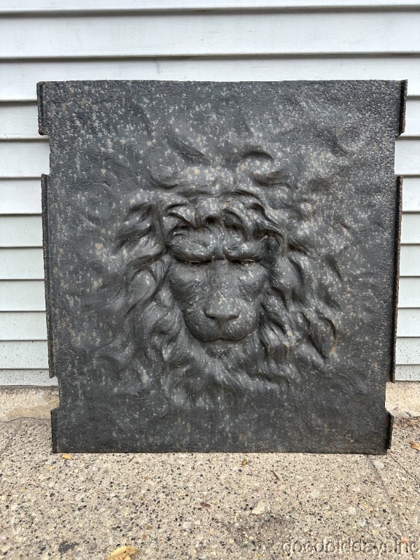 Heavy Antique Cast Iron Lion Fireplace Fireback - Regal Lion - Summer Cover
