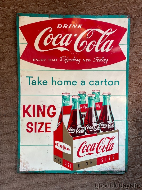 Vintage+MCM+Coca-Cola+Coke+King+Sign+Tin+Metal+Advertising+Sign