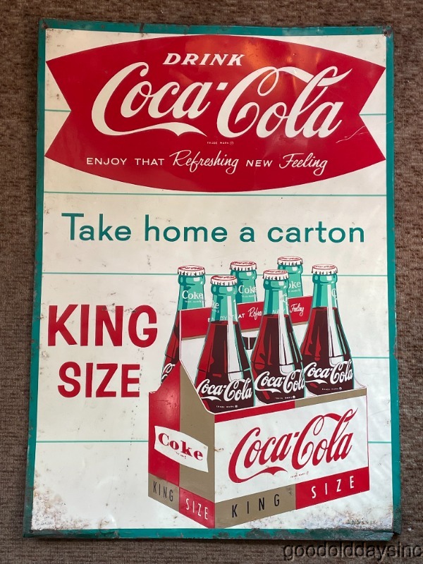 Vintage MCM Coca-Cola Coke King Sign Tin Metal Advertising Sign