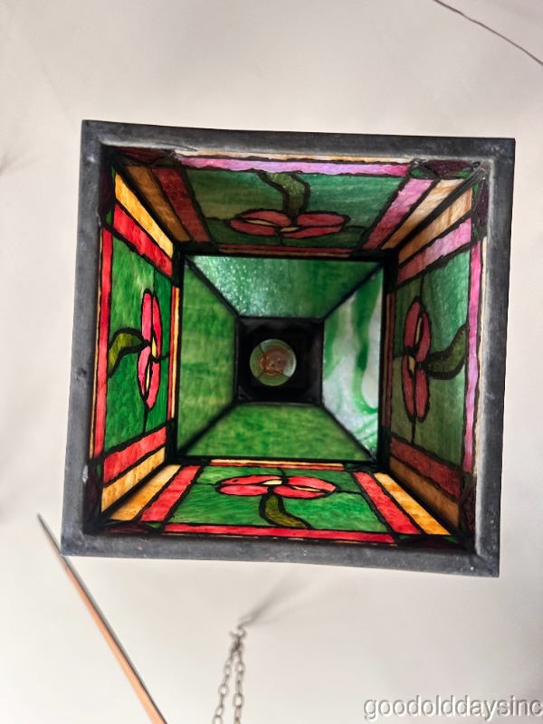Antique Arts Crafts Prairie Style Light Fixture Lamp Shade Stained Leaded Glass
