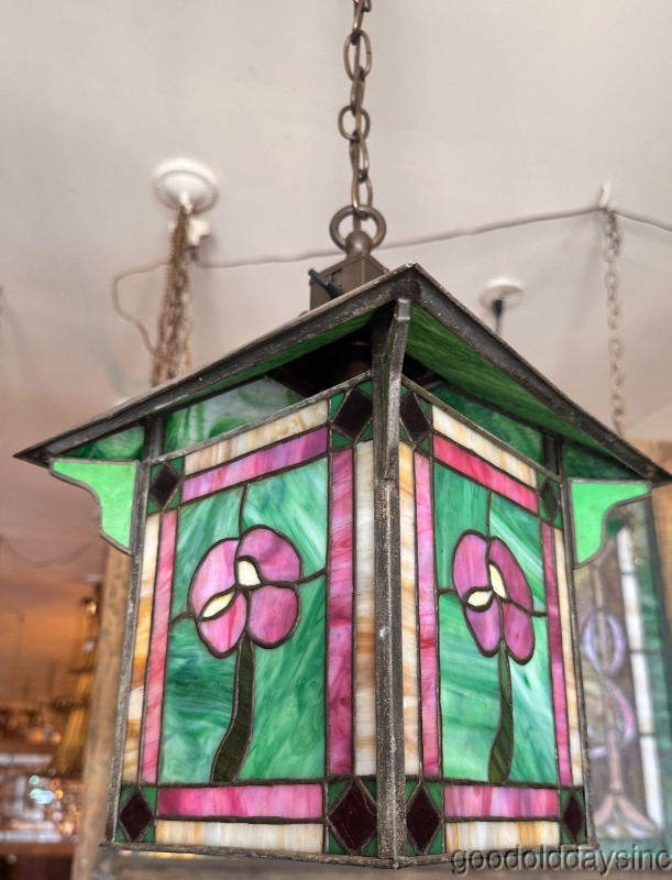 Antique Arts Crafts Prairie Style Light Fixture Lamp Shade Stained Leaded Glass
