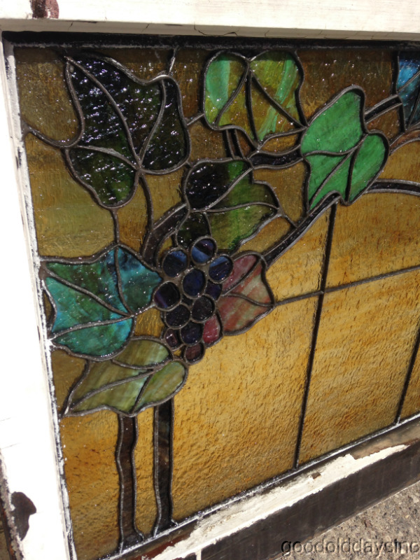 Antique Stained Glass Grape Vine Window Transom 56" x 28" Circa 1910