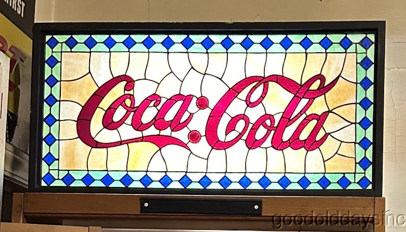 Wow Vintage Stained Glass Coca Cola Sign Stain Glass Transom Window Light Box