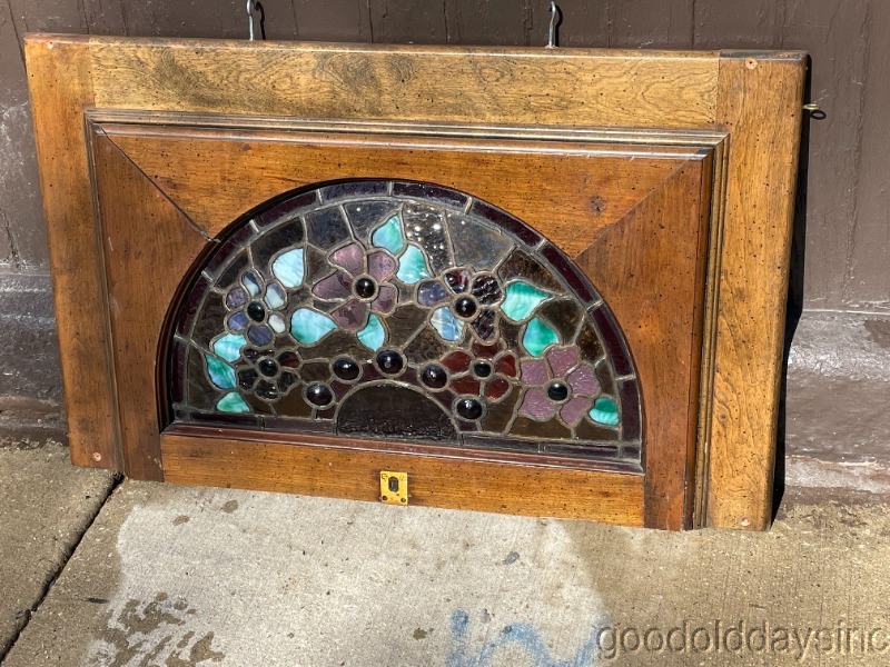 Antique Arched Victorian Stained Leaded Glass Window Circa 1890s