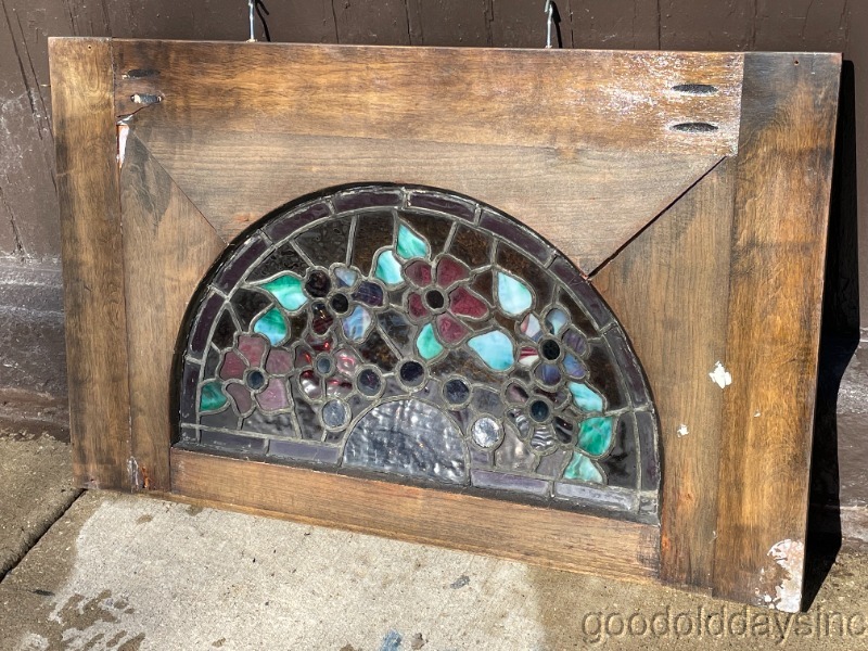 Antique Arched Victorian Stained Leaded Glass Window Circa 1890s