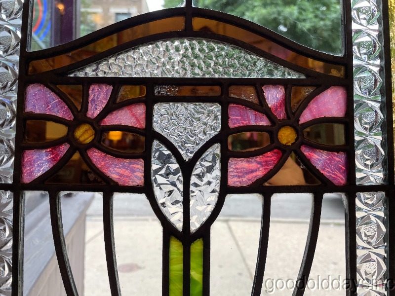 Antique Chicago Stained Leaded Glass Window / Door 44" x 19" Circa 1915