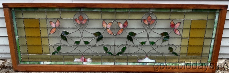 Beautiful Chicago Arts & Crafts Stained Leaded Glass Window 65" x 21" Crica 1915