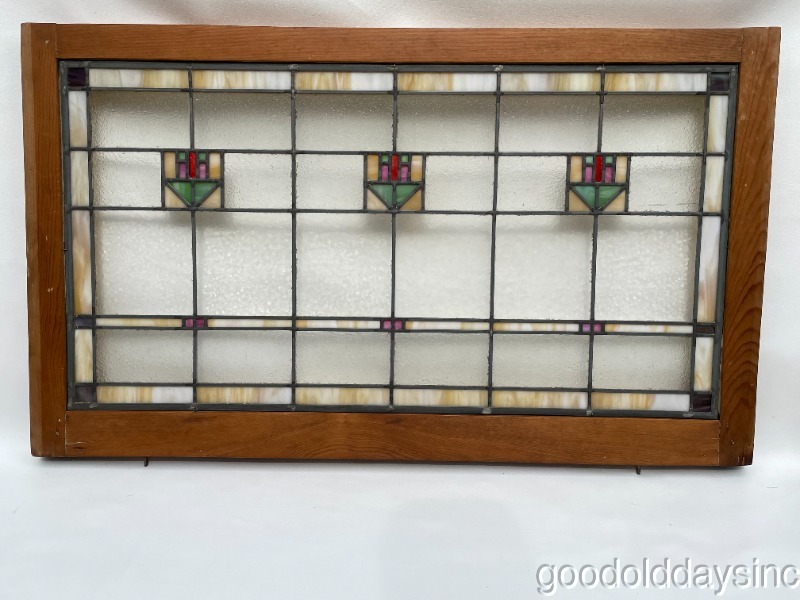 Antique Arts & Crafts Stained Leaded Glass Transom Window from Chicago
