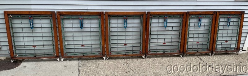 Pair of Antique 1920s Chicago Bungalow Style Stained Leaded Glass Windows