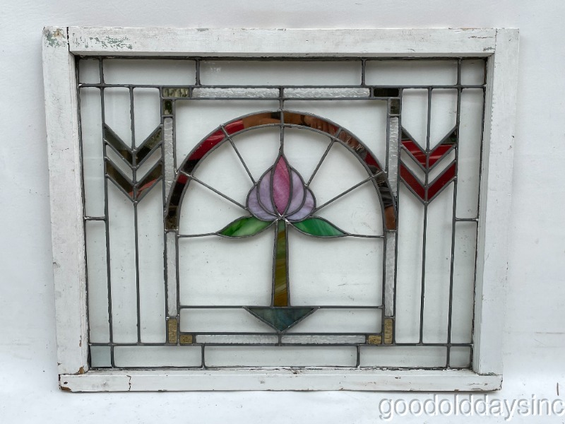 Antique 1920s Chicago Bungalow Stained Leaded Glass window