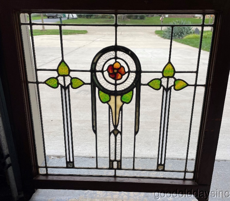 Antique 1920s Bungalow Style Stained Leaded Glass Window