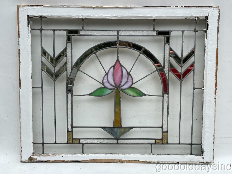 Antique 1920s Chicago Bungalow Stained Leaded Glass window