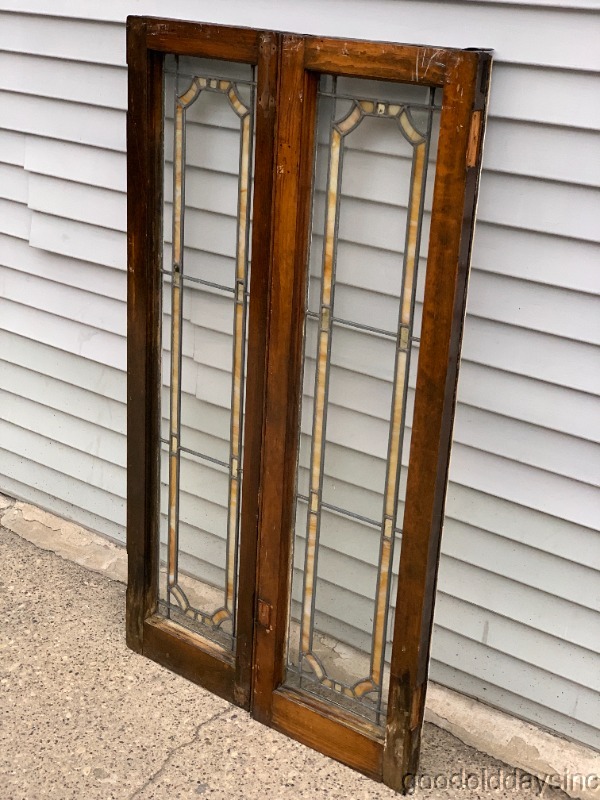 2 of 8 1920's Stained Leaded Glass Doors / Windows 47" by 13" Transom