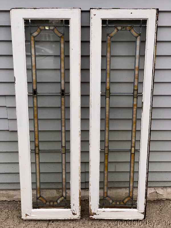 2 of 8 1920s Stained Leaded Glass Doors / Windows 47" by 13" Transom