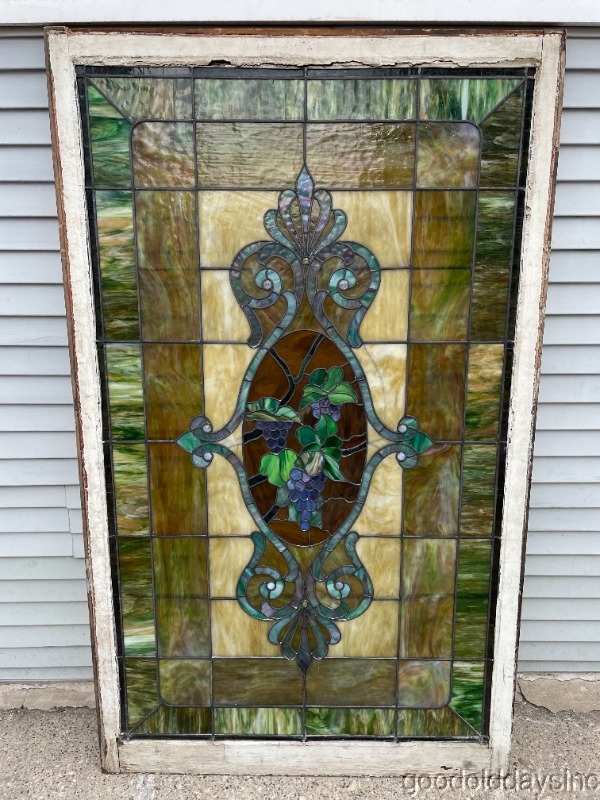 Huge Antique Chicago Stained Leaded Glass Window w/ Jewels Circa 1900 70" x 42"