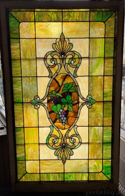 Huge Antique Chicago Stained Leaded Glass Window w/ Jewels Circa 1900 70" x 42"