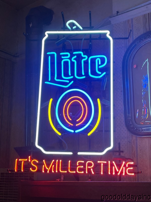 It's Miller Time Miller Lite Neon Glass Sign Beer Bar Light Lite Can 35"x25"