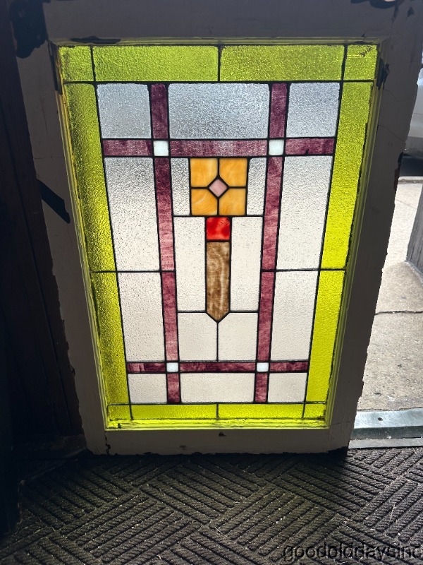 Beautiful Antique Chicago Art Deco Stained Leaded Glass Privacy Window