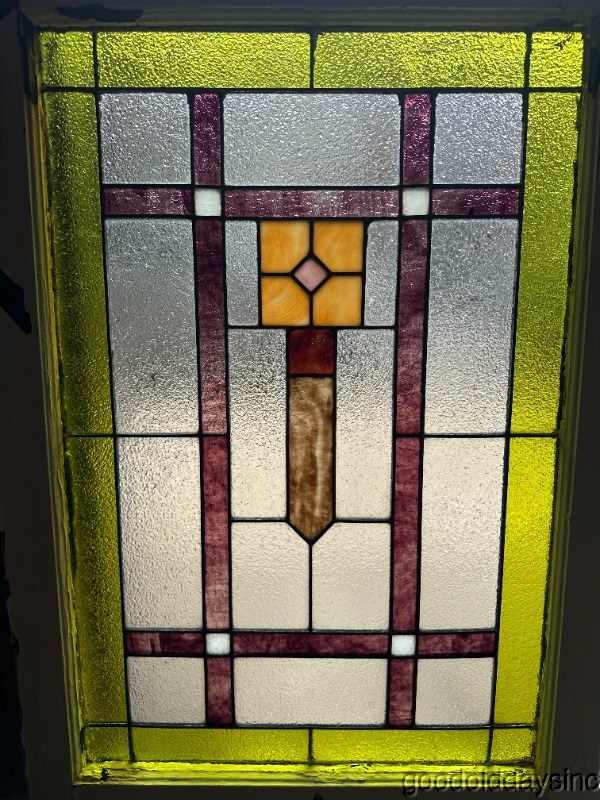 Beautiful Antique Chicago Art Deco Stained Leaded Glass Privacy Window