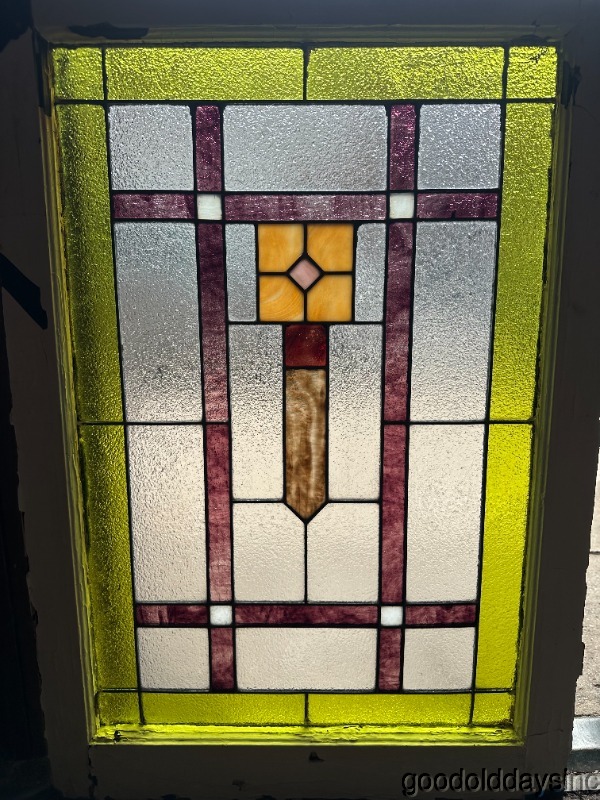 Beautiful Antique Chicago Art Deco Stained Leaded Glass Privacy Window