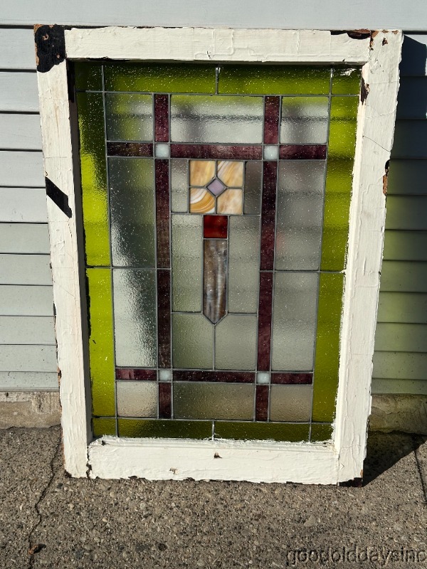 Beautiful Antique Chicago Art Deco Stained Leaded Glass Privacy Window