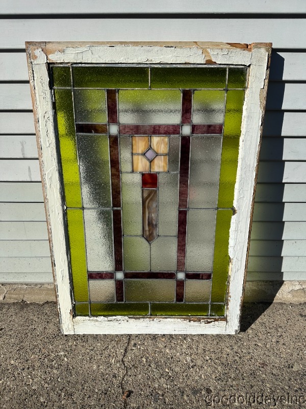 Beautiful Antique Chicago Art Deco Stained Leaded Glass Privacy Window