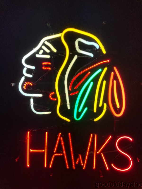 Chicago+Blackhawks+HAWKS+Neon+Beer+Sign+Bar+Light+GO+HAWKS+GO