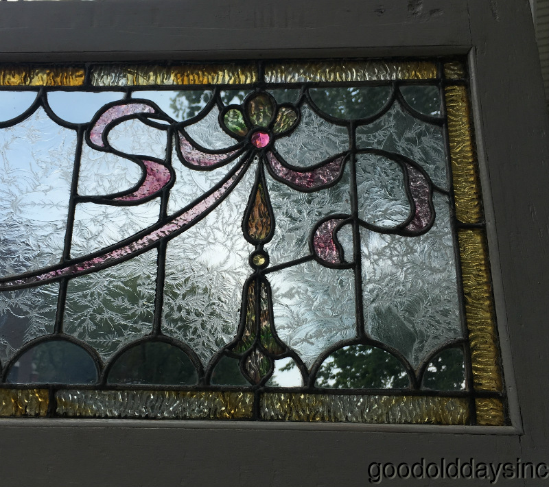 Beautiful Antique Stained Leaded Glass Transom Window 60" by 17" Circa 1900