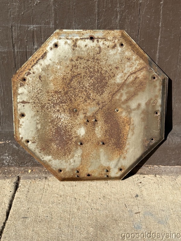 Vintage Griswold Yellow Porcelain Train Stop Sign w/ Cat Eye Reflectors