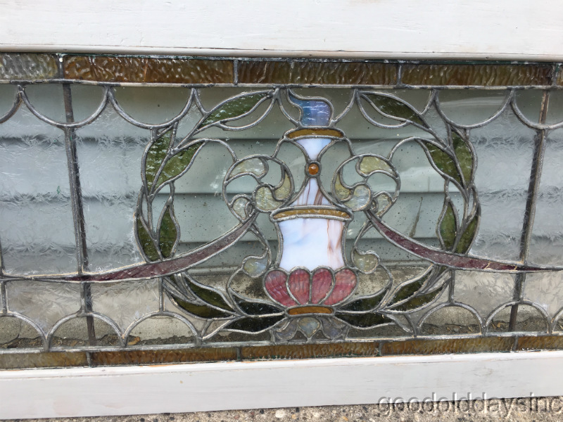 Beautiful Antique Stained Leaded Glass Transom Window 60" by 17" Circa 1900