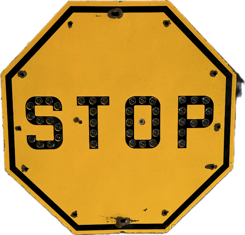 Vintage Griswold Yellow Porcelain Train Stop Sign w/ Cat Eye Reflectors