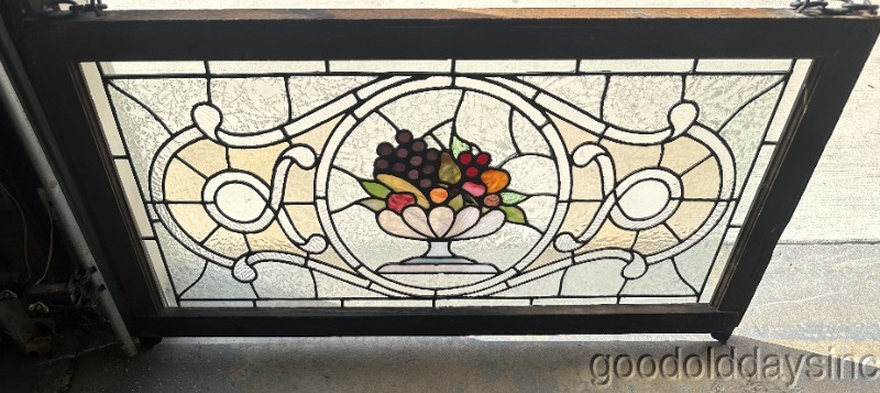 Beautiful Antique Fruit Bowl Stained Leaded Glass Transom Window Circa 1900