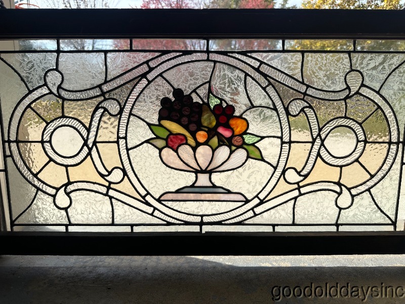 Beautiful Antique Fruit Bowl Stained Leaded Glass Transom Window Circa 1900