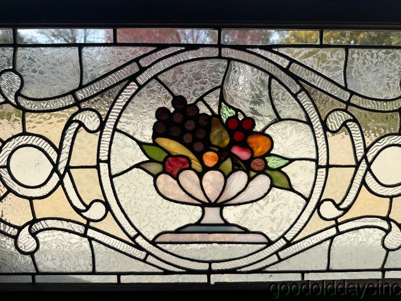 Beautiful Antique Fruit Bowl Stained Leaded Glass Transom Window Circa 1900