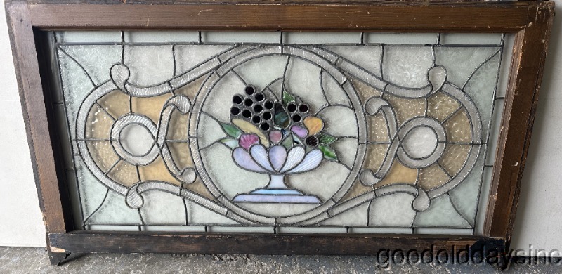 Beautiful Antique Fruit Bowl Stained Leaded Glass Transom Window Circa 1900