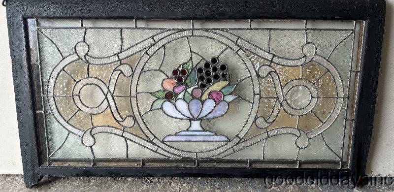 Beautiful Antique Fruit Bowl Stained Leaded Glass Transom Window Circa 1900