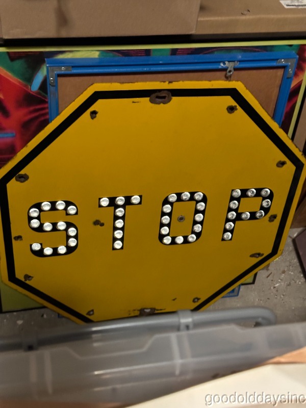 Vintage Griswold Yellow Porcelain Train Stop Sign w/ Cat Eye Reflectors