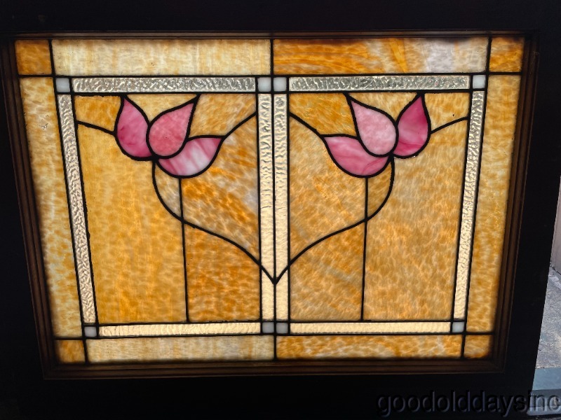 Antique Stained Leaded Glass 2 Flower Bungalow Window
