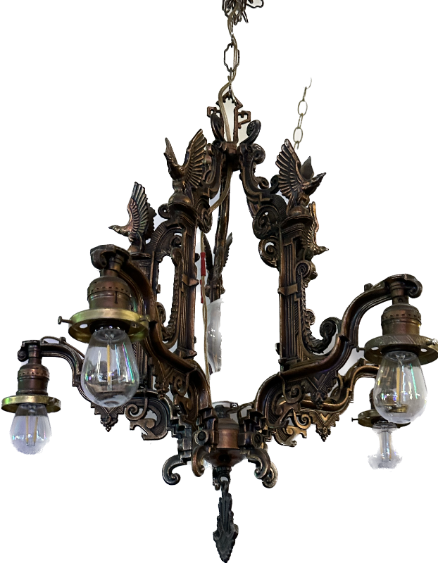 Antique Ornate Bronze Light Fixture Chandelier Mallards Mallard Flying Birds
