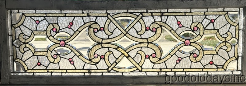 Beautiful Antique Stained Beveled Leaded Glass Transom Window Circa 1890