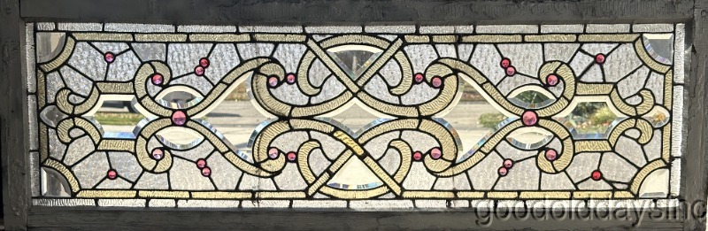 Beautiful Antique Stained Beveled Leaded Glass Transom Window Circa 1890