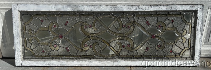 Beautiful Antique Stained Beveled Leaded Glass Transom Window Circa 1890