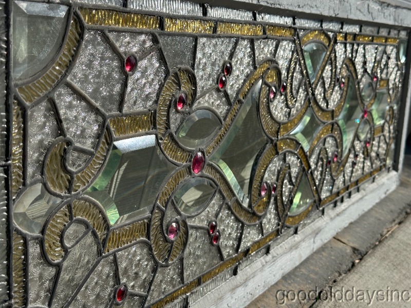 Beautiful Antique Stained Beveled Leaded Glass Transom Window Circa 1890