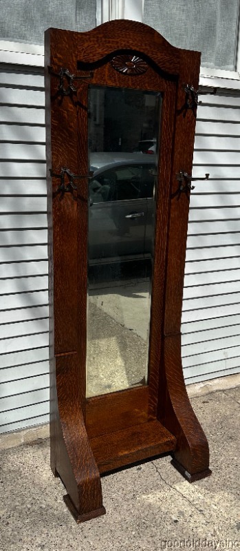 Antique Arts & Crafts Dressing Mirror / Hall Mirror Tree 76"x26" HALL RACKS