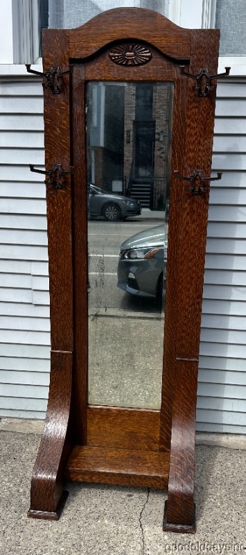 Antique Arts & Crafts Dressing Mirror / Hall Mirror Tree 76"x26" HALL RACKS