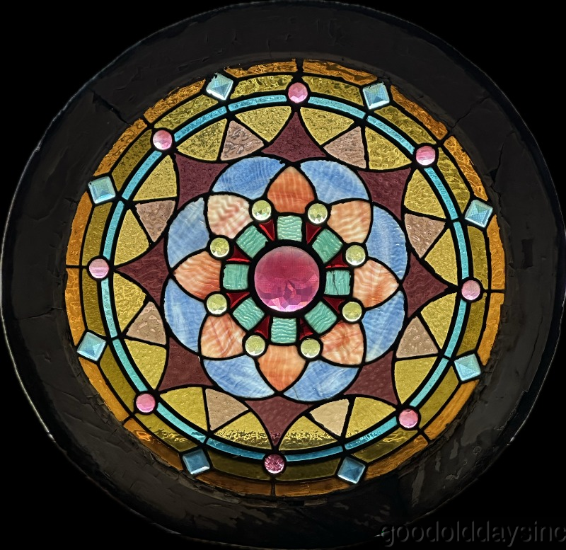 Wow Beautiful Victorian Stained Glass Round Window with Jewels