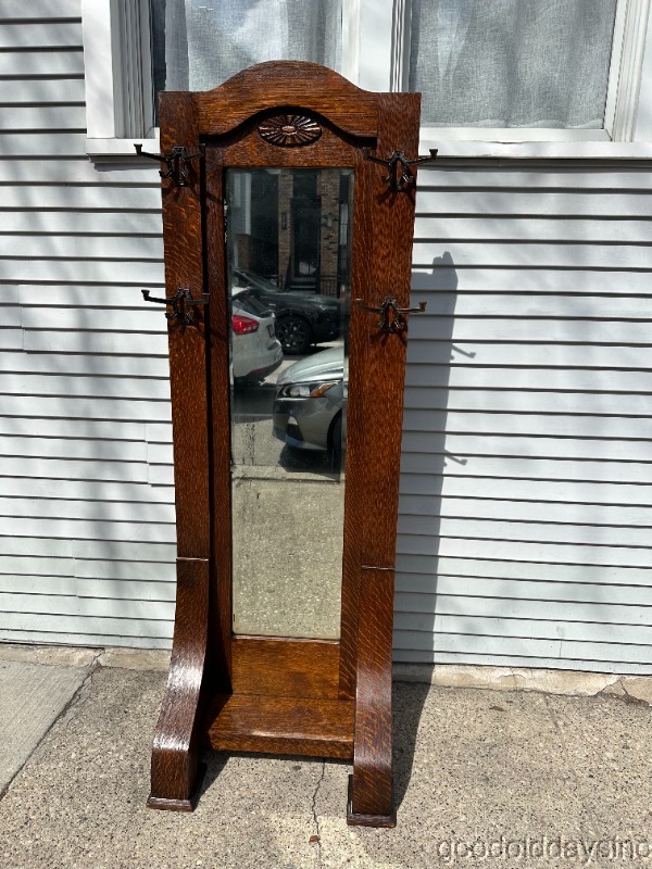 Antique Arts & Crafts Dressing Mirror / Hall Mirror Tree 76"x26" HALL RACKS