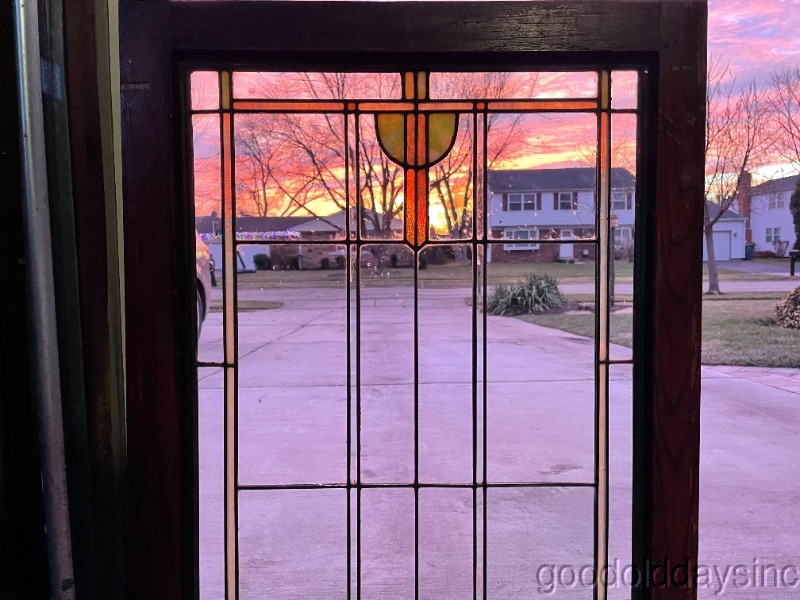 1 Antique Frank Lloyd Wright Prairie Style Oak Cabinet Door Stained Glass Window