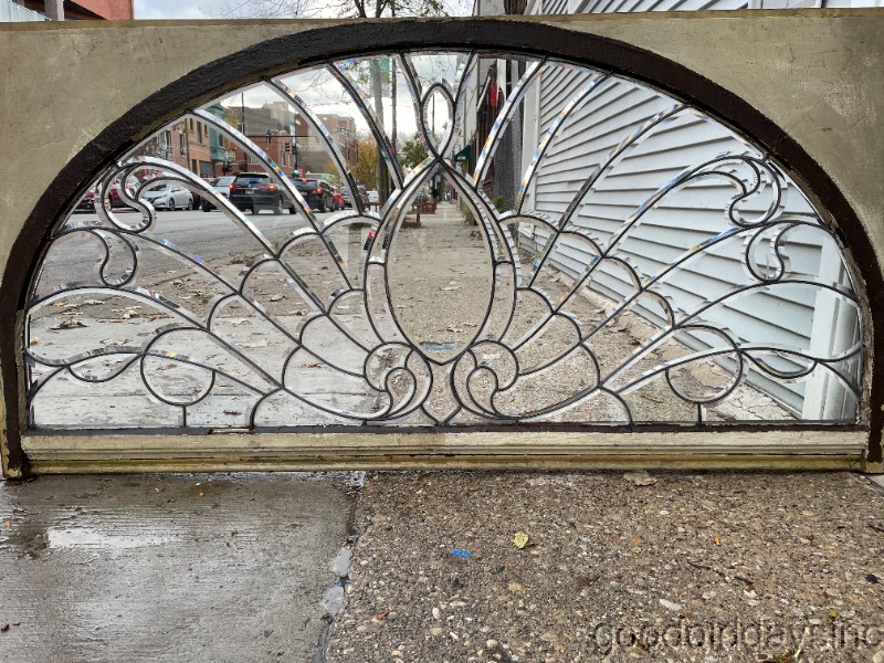 Huge Antique Chicago Beveled Glass Arched Transom Window