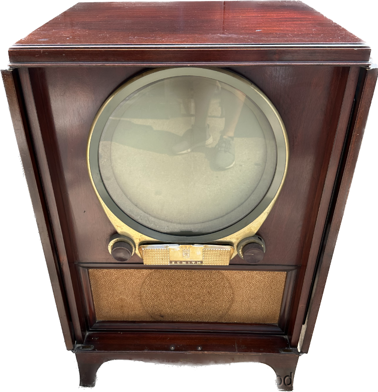 Vintage 1950 Zenith Television with Round Porthole Screen Mid Century Modern TV